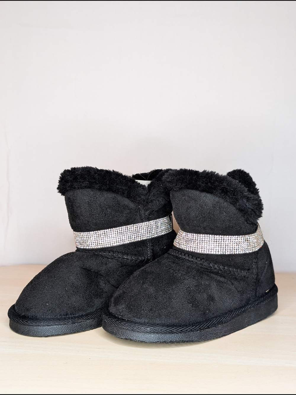 bebe Black Faux-Suede Kids Boots with Rhinestone Band